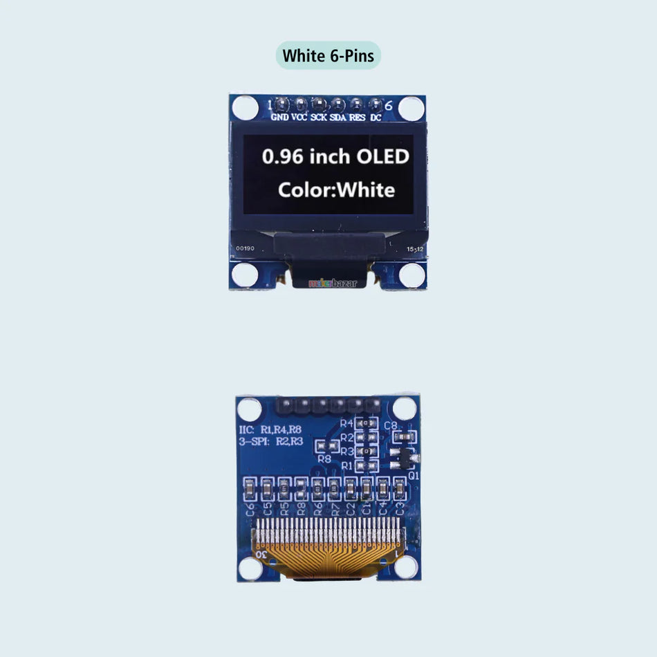 OLED 0.96″ Inch White SPI LCD Module 6 pin