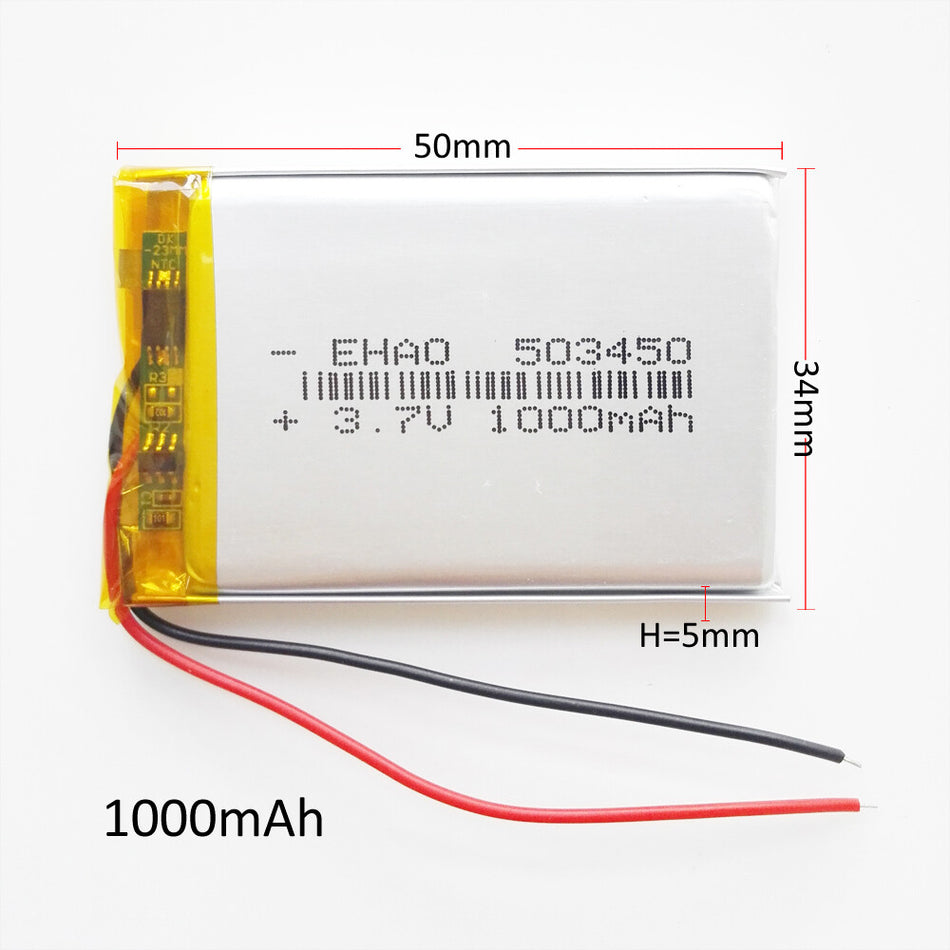 3.7V 1000mAh Lithium Polymer (LiPo) Rechargeable Battery