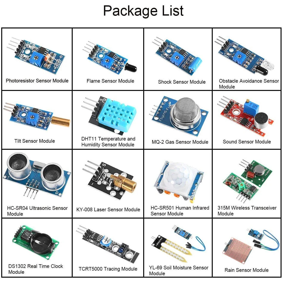 16-in-1 Sensor Module Ultimate Starter Kit (Arduino, ESP32 & Raspberry Pi Compatible)