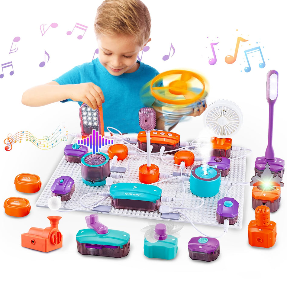 STEM Electronic Circuit Blocks Kit for Kids (53 PCS) – Build 150+ Experiments | Electricity Learning Science