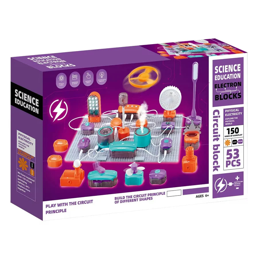 STEM Electronic Circuit Blocks Kit for Kids (53 PCS) – Build 150+ Experiments | Electricity Learning Science
