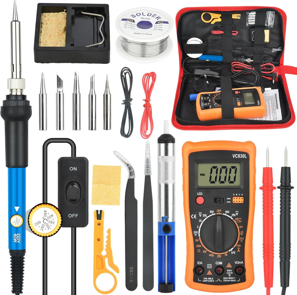 60W Adjustable Soldering Iron & Multimeter Kit Complete Set