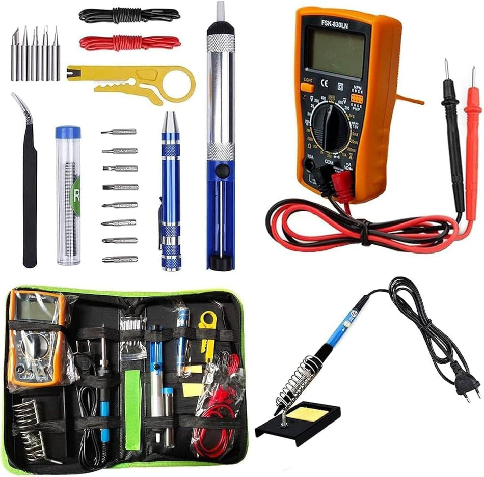 60W Adjustable Soldering Iron & Multimeter Kit Complete Set