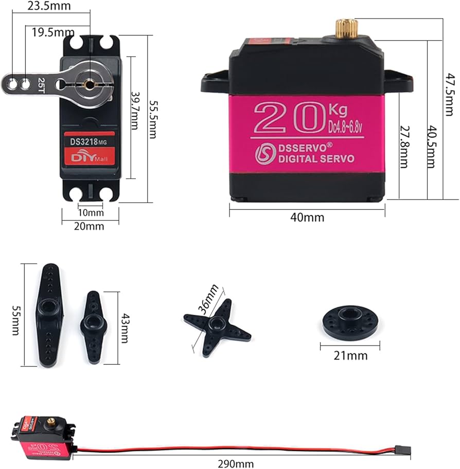 DS3218 20KG High-Torque Waterproof Digital Servo Motor (180-Degree)