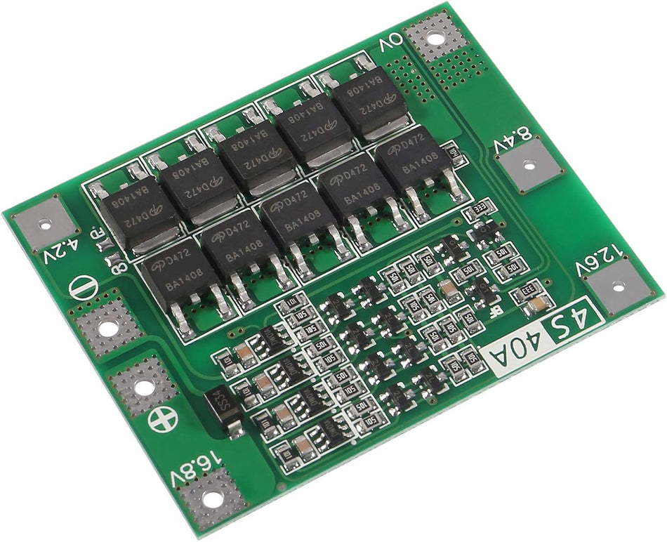 4S 40A BMS Lithium-Ion Battery Protection Board with Cell Balancing (Enhanced Version / 14.8V)