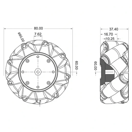 Mecanum Wheel Omnidirectional 80mm Left and Right Pair