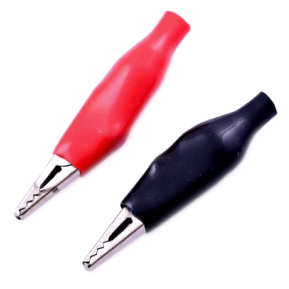 28mm Crocodile Clips | Metal Alligator Clip Pair (Black & Red)