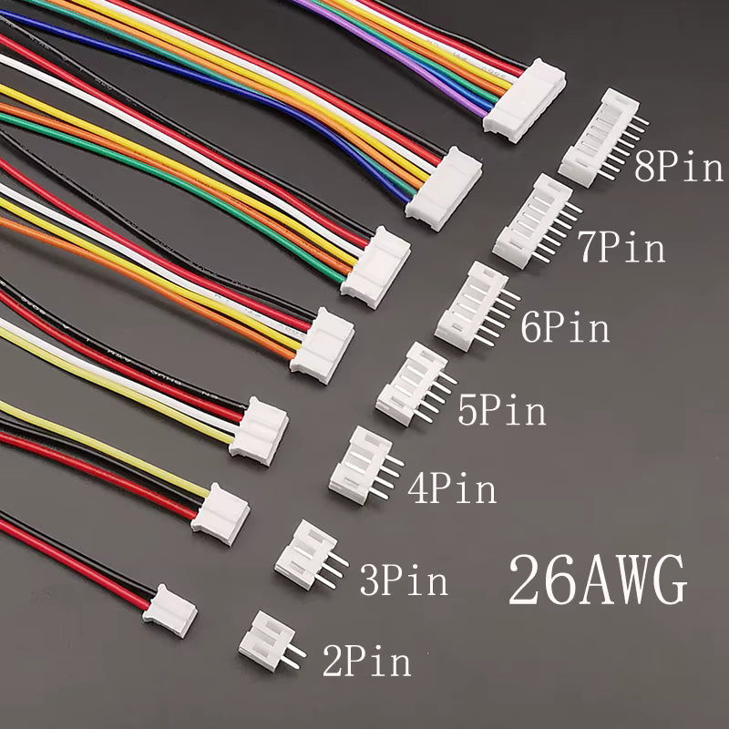 2.0mm JST Connector Set – Male PCB Header & Female With 15cm Wire (2–10 Pin, 26AWG)