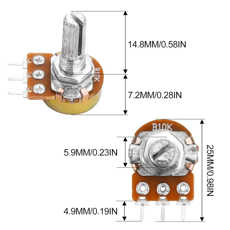 WH148 15mm Shaft Potentiometer(Variable Resistor) – Multiple Values Available