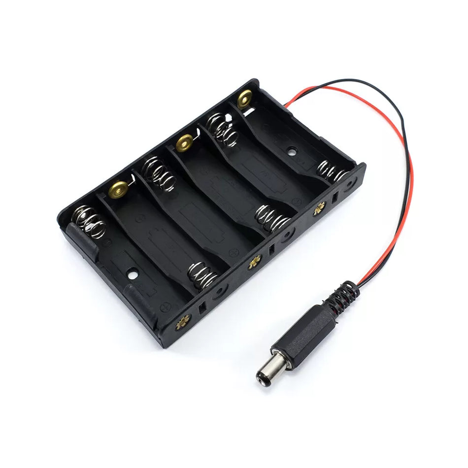 6 x AA Battery Holder with 5.5mm/2.1mm DC Barrel Jack