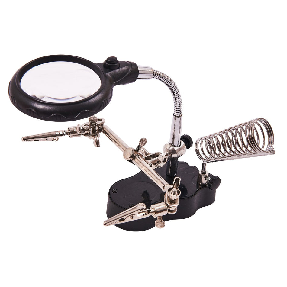 Helping Hand Third Hand Tool Soldering Iron Stand with Magnifying Glass and LED Light