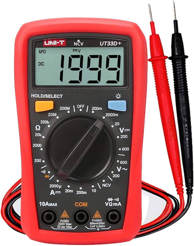 UNI-T UT33D+ Digital Multimeter with NCV (Palm-Sized, 2000 Counts)
