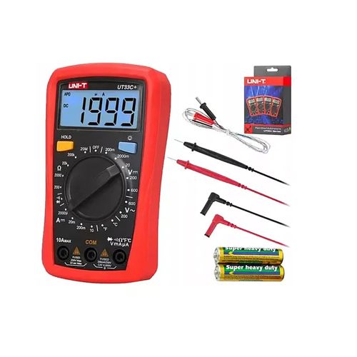 UNI-T UT33C+ Digital Multimeter with Temperature Probe (Palm-Sized, 2000 Counts)