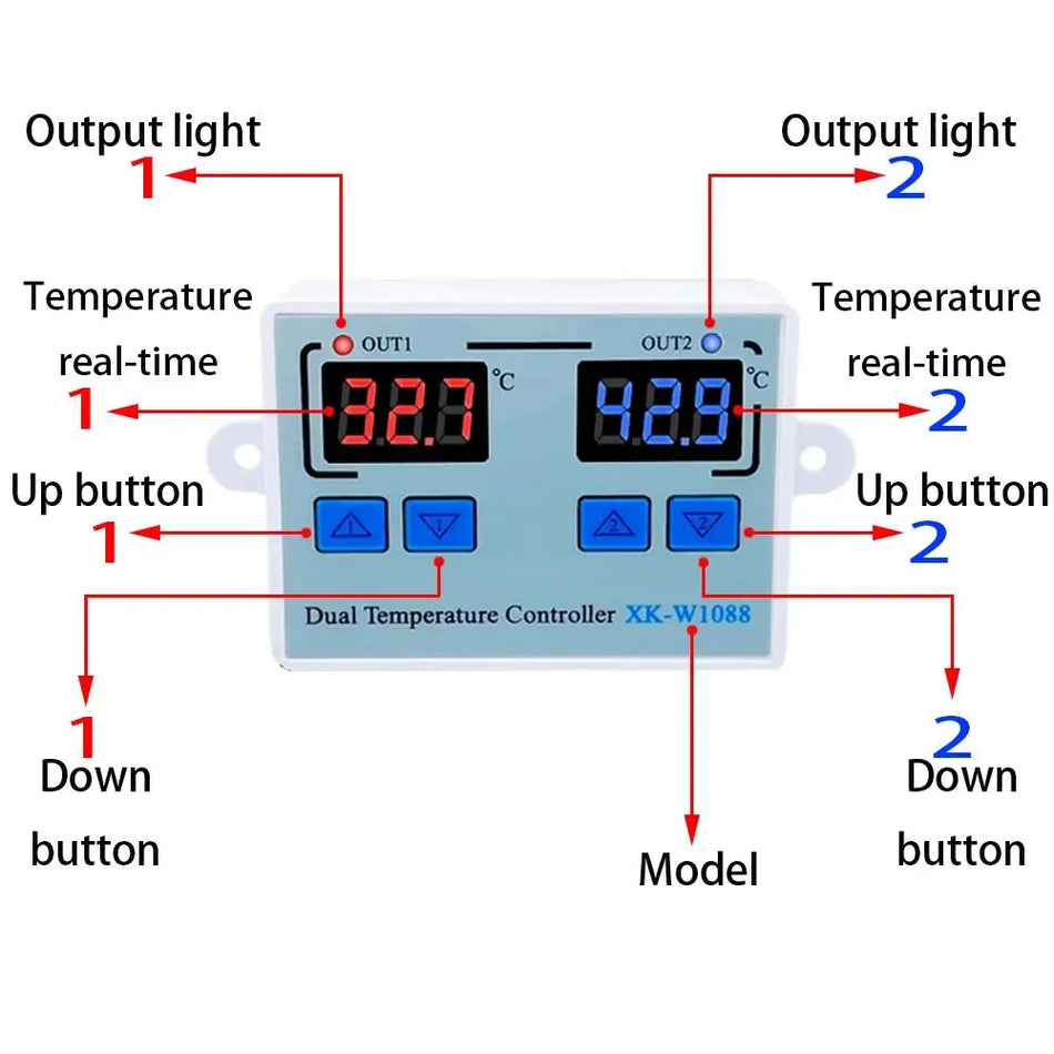 W1088 Dual LED Digital Temperature Sensor Meter Controller Thermostat 12V Aquarium Incubator Thermoregulator