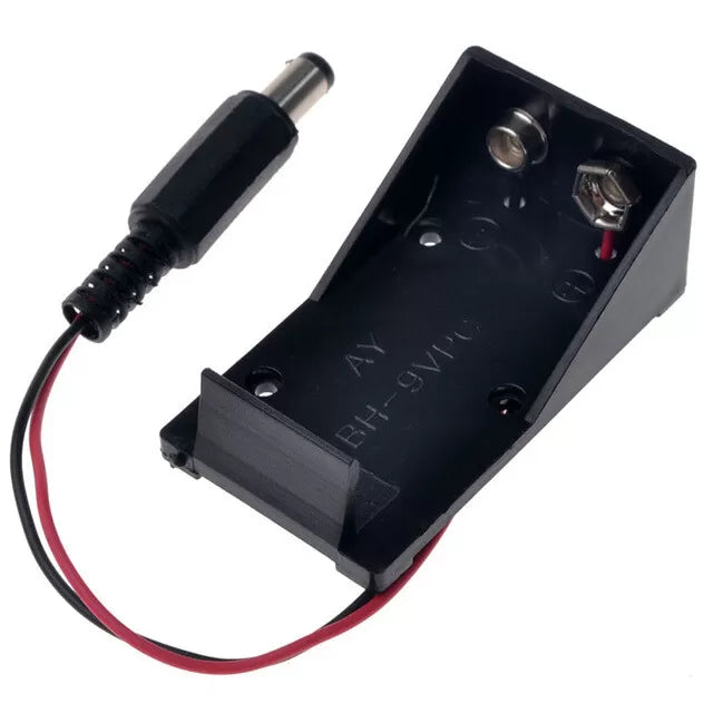 9V Battery Clip Holder with 5.5mm/2.1mm DC Barrel Jack
